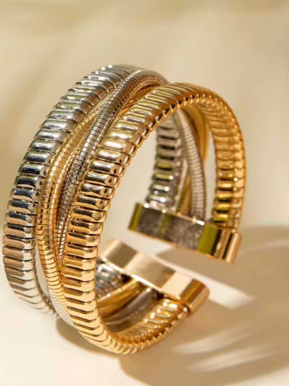 Two-Tone Gold and Silver Wrap Cuff Bracelet